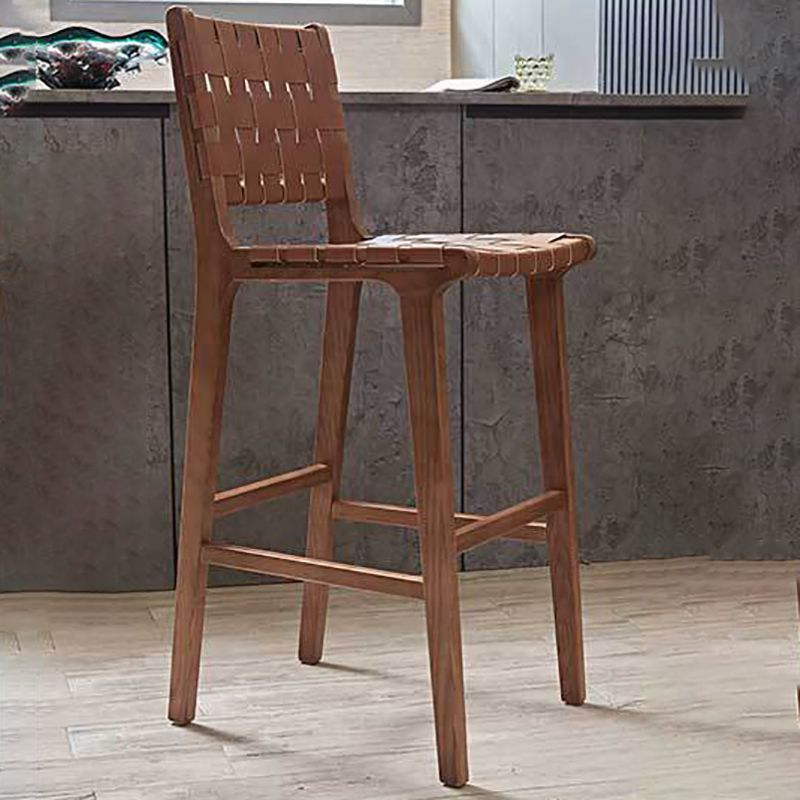 Industrial Low Back Dining Stool Solid Wood Bar Stool with Footrest
