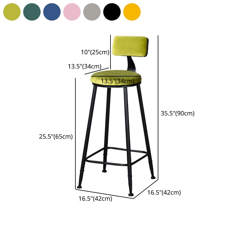 Industrial Armless Backrest Counter Stool Steel Cafe Bar Stool with Velvet Cushion