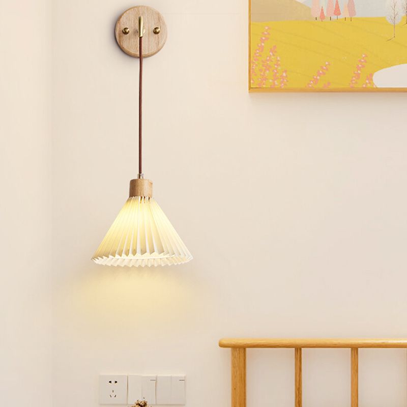 Fabric Cone Shade Wall Sconce Solid Wood 1 - Light Wall Lighting Fixture