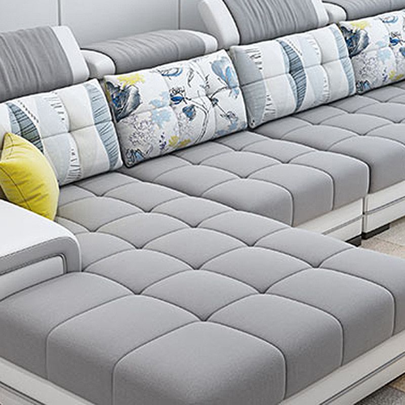 Light-grey Pillow Top Arm Sectional Pillowed Back Cushions, Adjustable