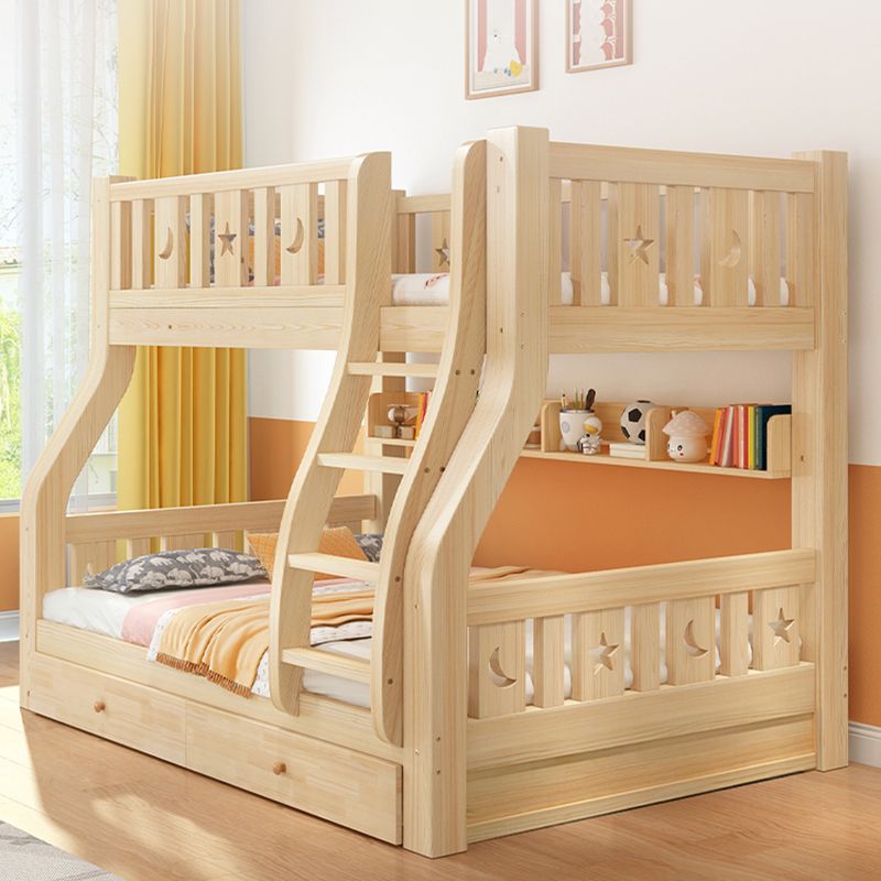 Contemporary Natural Bunk Bed with Guardrail and Built-In Ladder