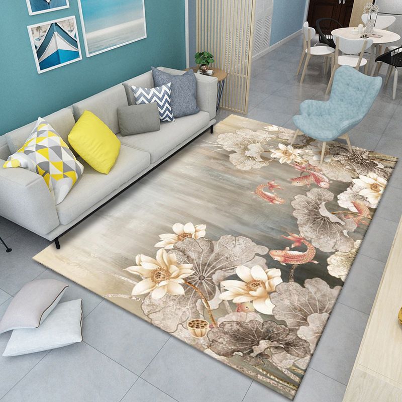 Modern Flowing Swirls Print Rug Polyester Carpet Stain Resistant Indoor Carpet for Living Room