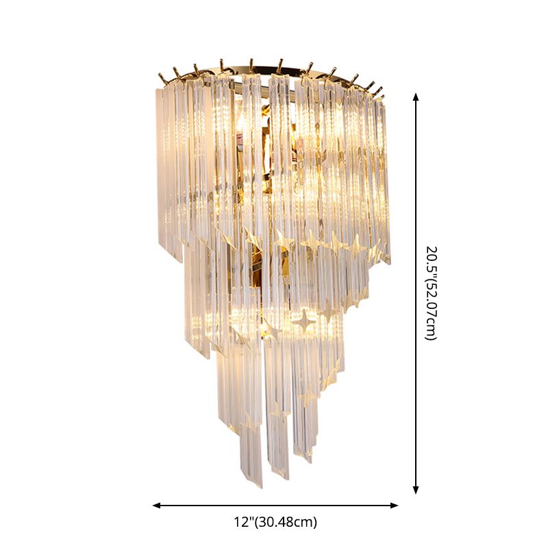 Gold Stagger Wall Sconce in Modern Luxury Style Wrought Iron 4-Light Wall Lamp with Crystal Shade