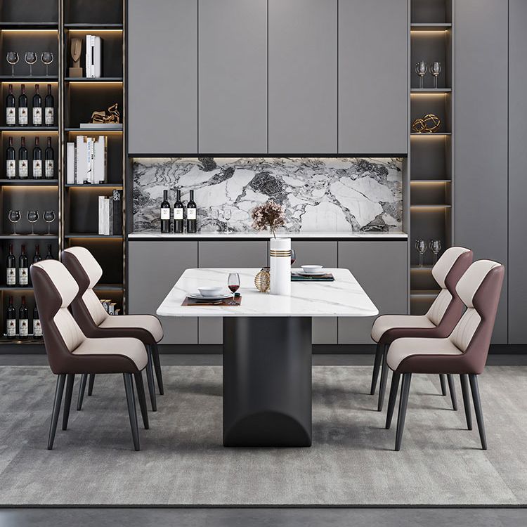 Modern Iron Dinette Set 1/2/5/7 Pieces Rectangle White Sintered Stone Top Dining Table Set