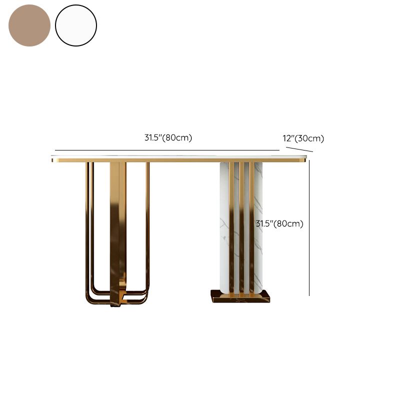 Glam Golden Console Accent Table with Rectangle Stone for Hall