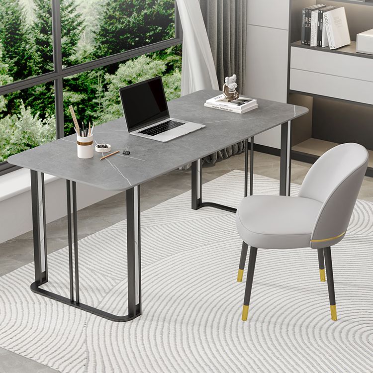 Contemporary Rectangular Office Desk Antique Finish Writing Desk with Metal Legs