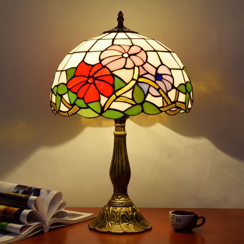 1��Head Table Lamp Decorative Dome Shade Stained Glass Nightstand Light for Living Room