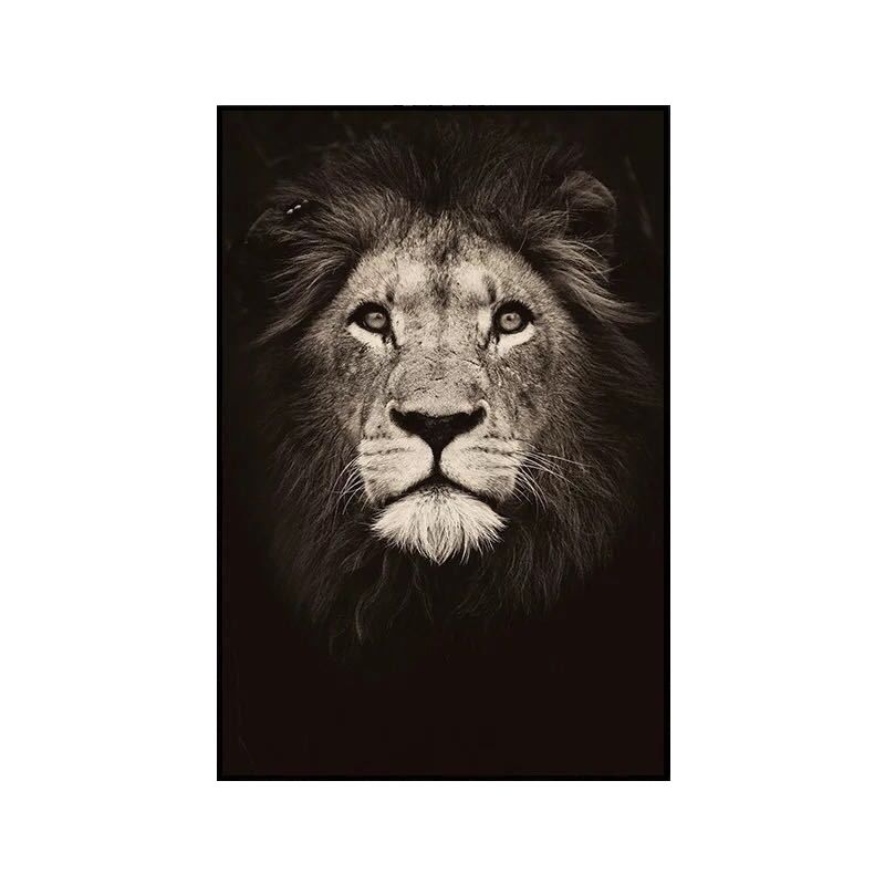 Donkere kleur leeuwenkop canvas kunst wild dier moderne getextureerde muur decor voor slaapkamer