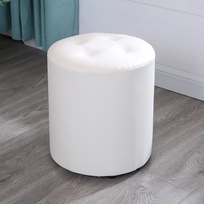 Modern Cylinder Shape Boucle Pouf Plain PU Leather Tufted Ottoman Footrest