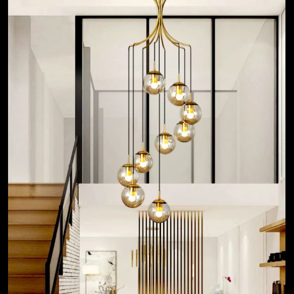 Moderne minimalistische Mehrfachkugel -Schatten -Pendellichtglas lange hängende Lampe für Wohnzimmer