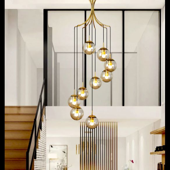 Modern Minimalist  Multiple Globe Shade Pendant Light  Glass Long Hanging Lamp  for Living Room