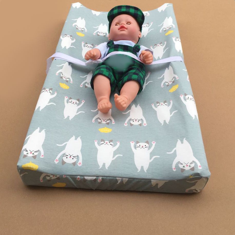 Upholstered Baby Changing Table Wooden Crib Top Changer with Seat Belt