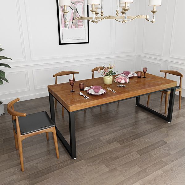 Industrial Rectangle Dining Table Pine Solid Wood Table with Black Double Pedestal for Dining Room