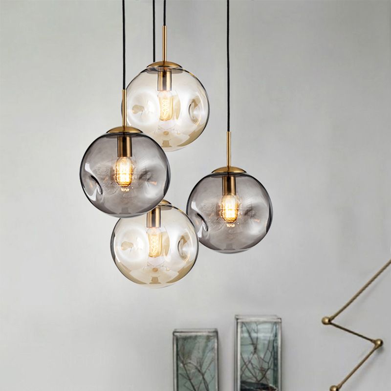 Globe Glass Hanging Lamp in Modern Artistic Style Electroplate Metal Pendant Light for Dining Room