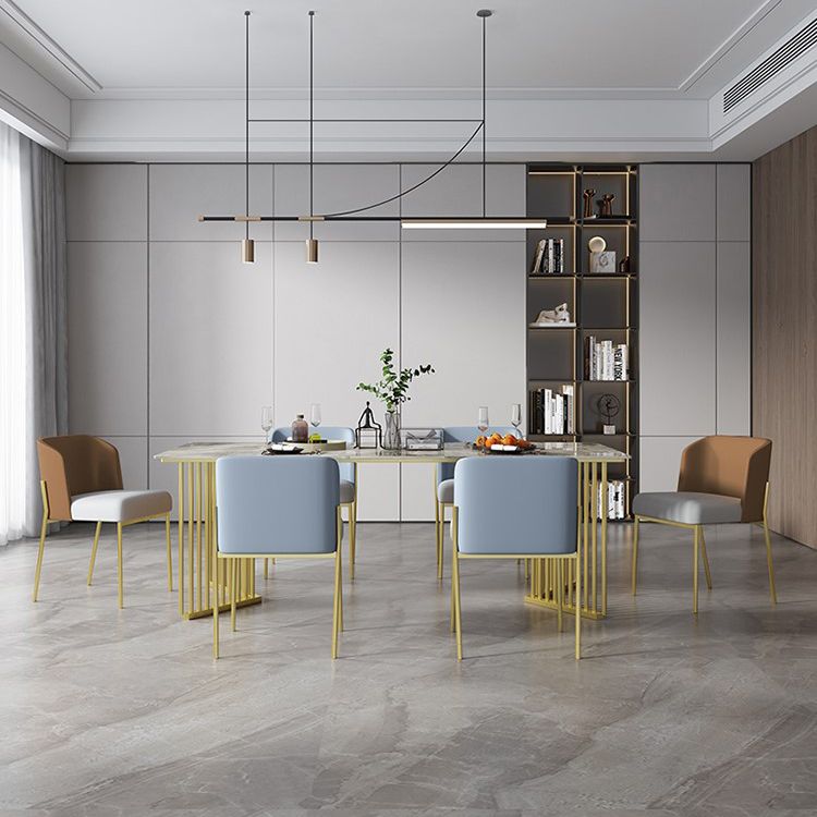 Metal Traditional Luxury Rectangle Table Indoor Table Top Top Fortered en pierre pour la cuisine et la salle à manger