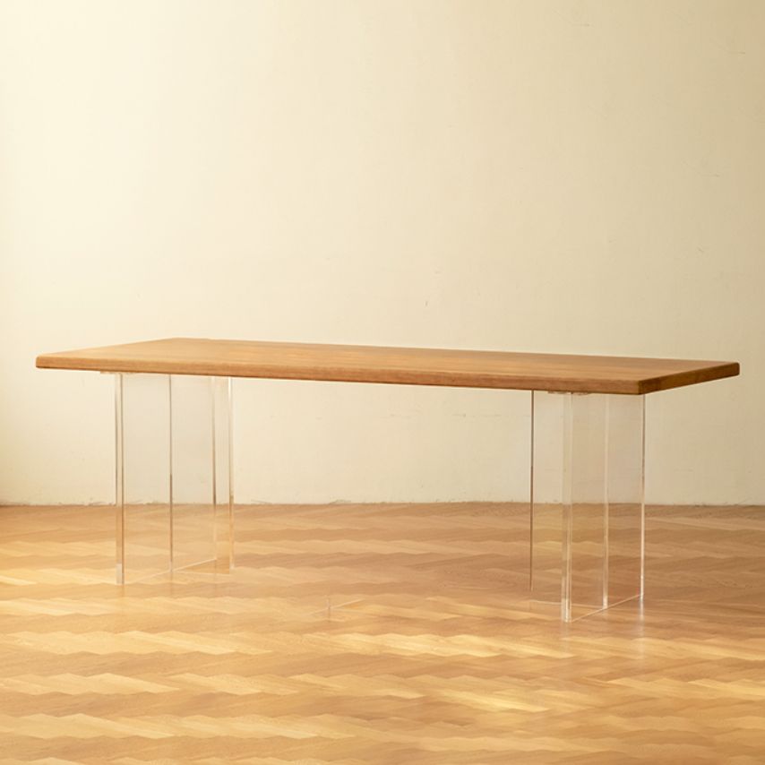 Solid Wood and Acrylic Dinner Table Modern Rectangle Fixed Dining Room Table