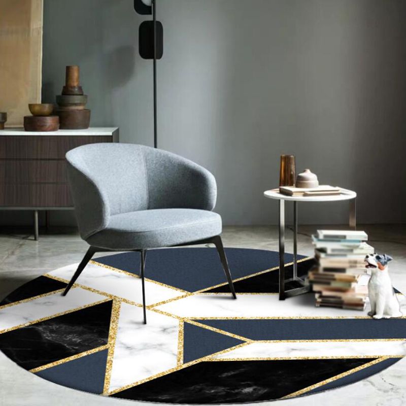 Blue Marble Surface Pattern Area Rug Polyester Minimalist Rug Washable Anti-Slip Backing Rug for Decoration