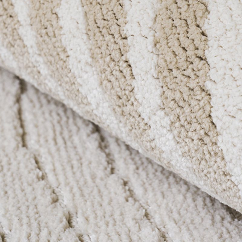 Beige Stripe Pattern Area Carpet Modern Polyester Area Rug Anti-Slip Washable Rug for Bedroom