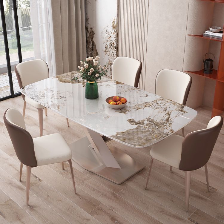 Rectangular Dining Table White Stone Table Top for Dining Room