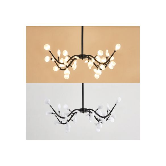 Leaf-Shaped Chandelier Light Contemporary Acrylic 36 Lights Dining Room Hanging Lamp in Black