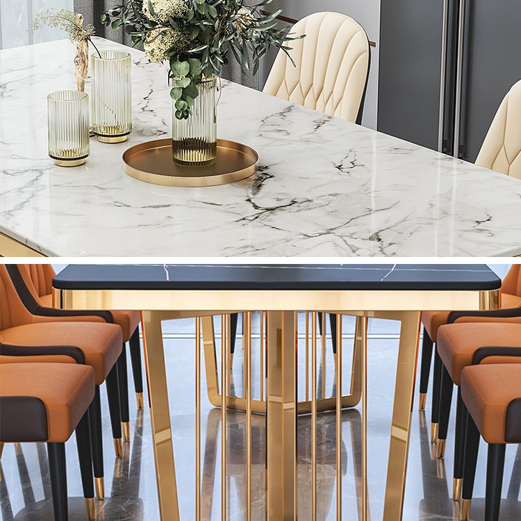 Traditional Luxury Style Dining Table Rectangle Sintered Stone Table with Gold Frame