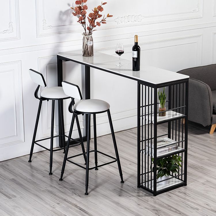 Contemporary Bar Table Set 1/3 Pcs Faux Marble Bar Table and Armless Stools
