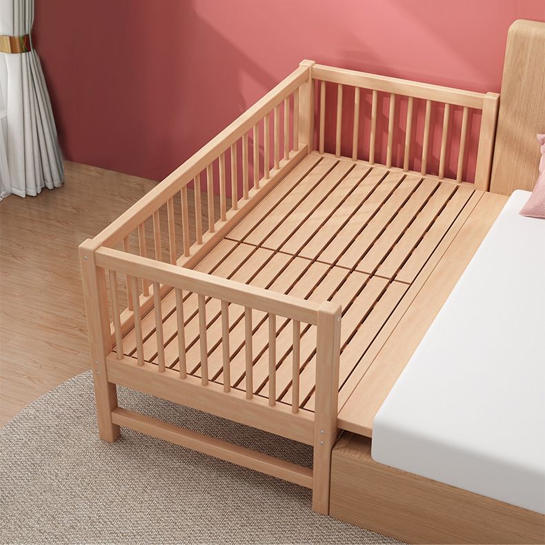 Glam Style Beech Wood Nursery Bed in Nature with Guardrail for Bedroom