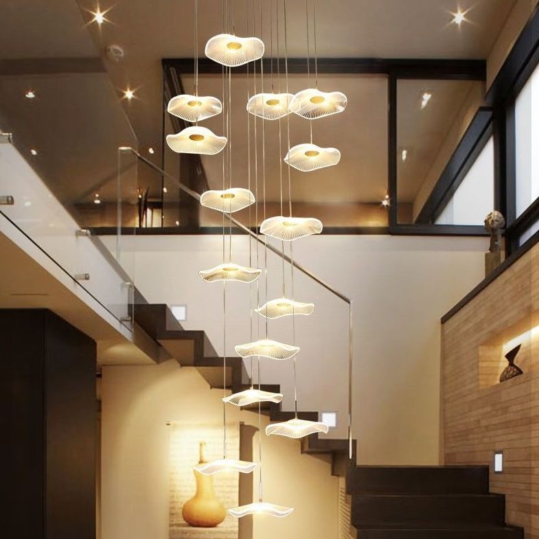 Minimalist Artistic Multi-Light Pendant Gold Lotus Leaf Hanging Light with Acrylic Shade