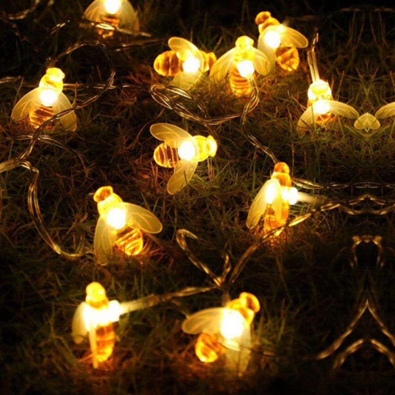 21.3ft Bee Shape Festive LED Fairy Lamp Artistic 30 Heads Orange Solar String Lighting