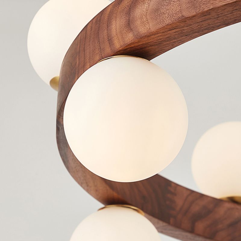 Brown Chandelier Light Fixtures Modern Multi-Head Hanging Lamps with White Glass Shade