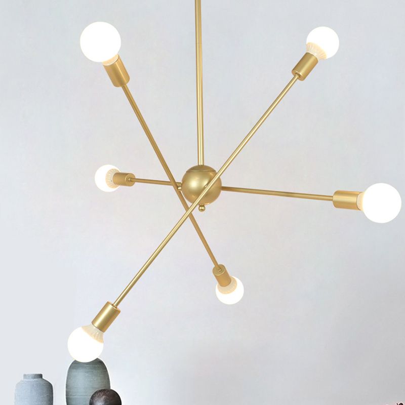 Gouden afwerking 6/8 Lichten Suspensie Lichte industriële stijl Iron Sputnik kroonluchter verlichting met kale lamp voor eetkamer