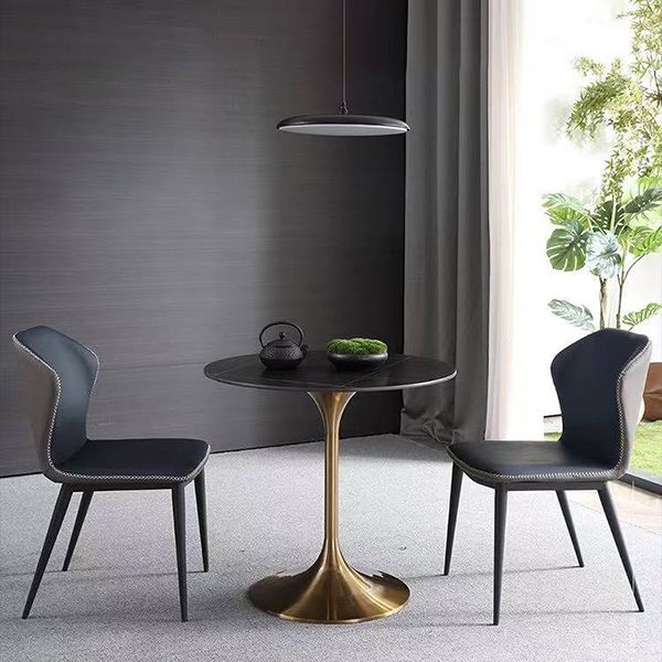 Runde zweifarbige Esstisch Sintered Stone Tisch Luxus mit Tulpbasis
