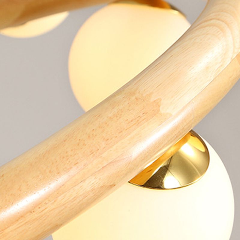 Moderno lampadario a legna a soffitto circolare creativo con tonalità di vetro bianco