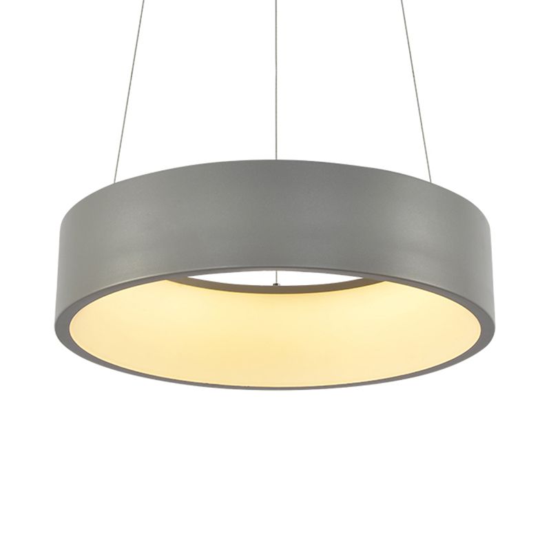 Circular/Squared Metal Pendant Ceiling Light Simple 1 Head Gray/White Ceiling Hanging Lamp in Warm/White/Third Gear Light, 18"/23.5" Wide