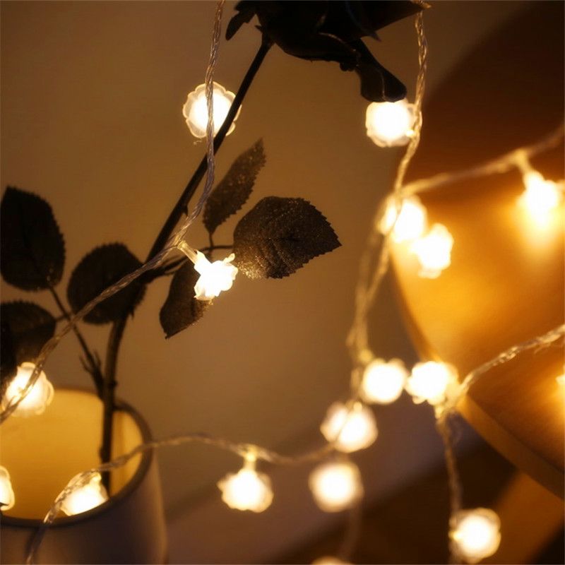 Rose Shaped LED Fairy Light Modern Style Clear Battery Powered String Lighting for Bedroom