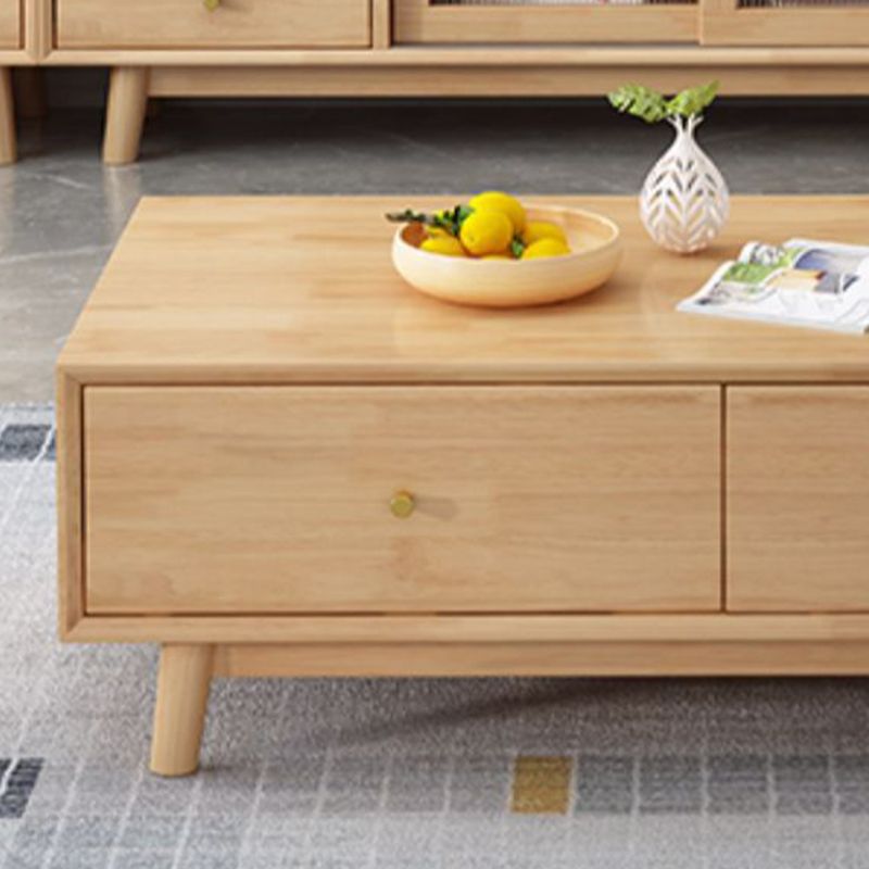 Wooden Coffee Table with 2 Drawers and 4 Wooden Legs in Brone for Living Room