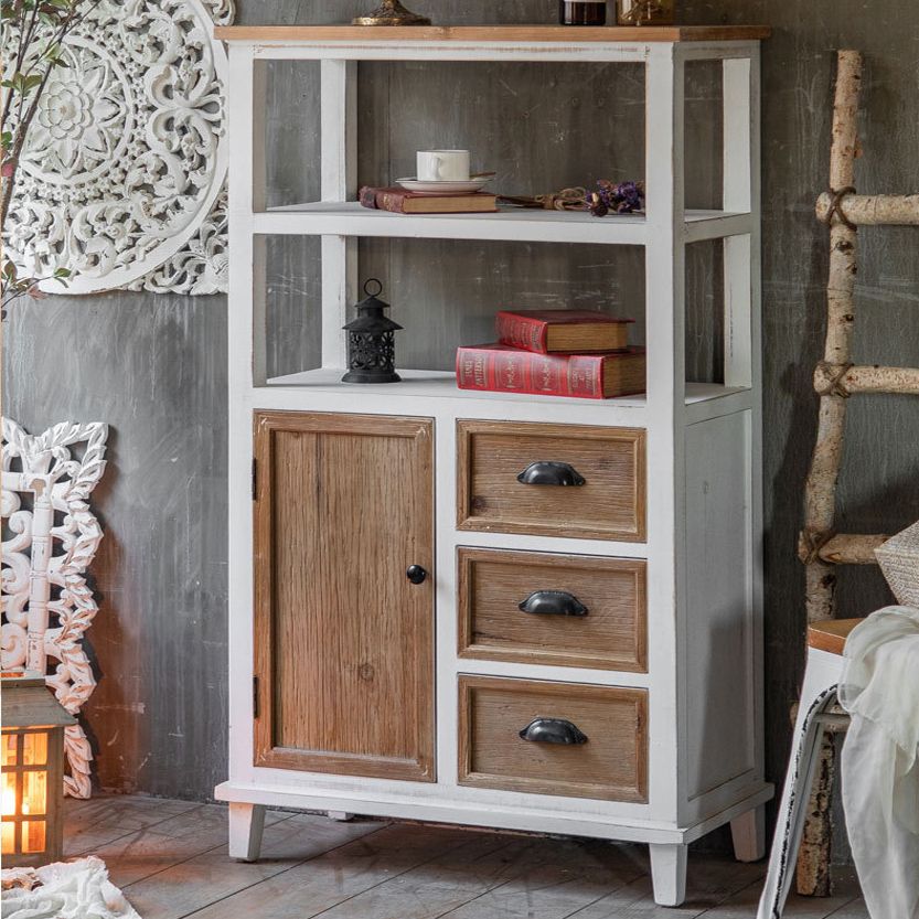 Wood 1 - Door Accent Cabinet Distressed Brown Shelves Included Chest with Drawers