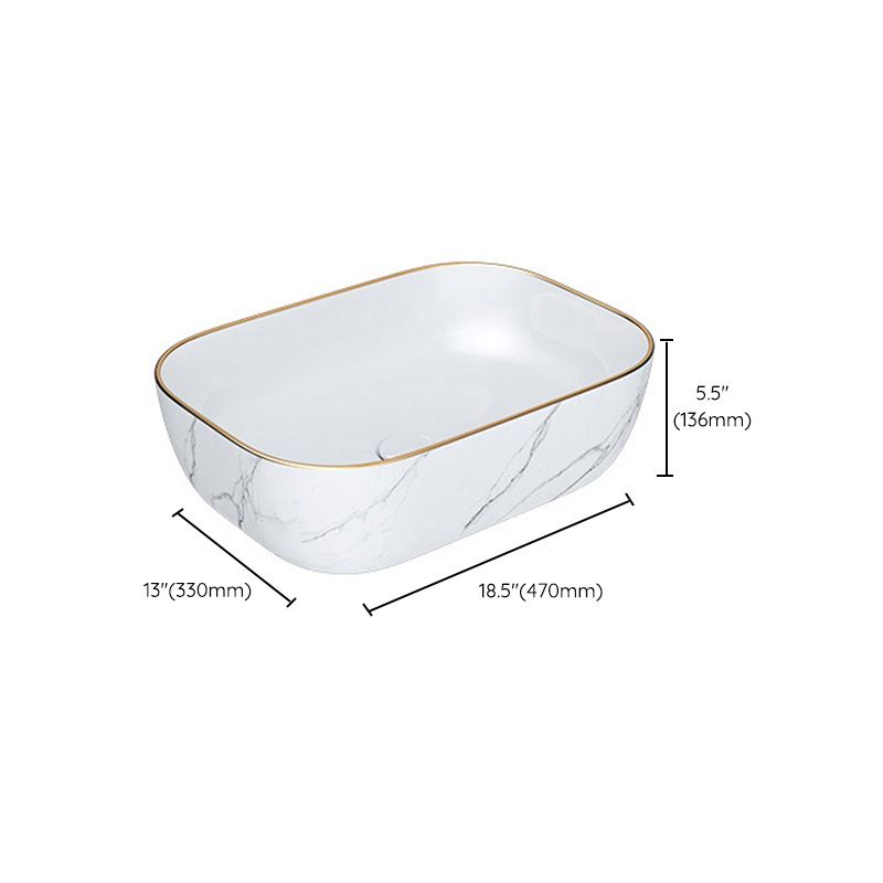 Modern Bathroom Sink Porcelain Pop-Up Drain Solid Color Rectangular Vessel