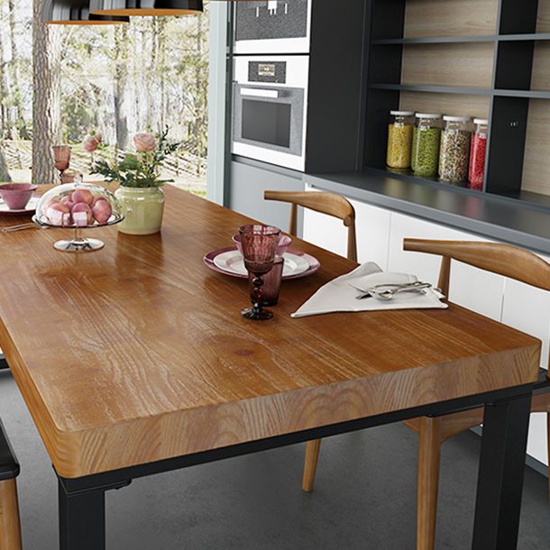 Natural and Black Dining Site Table Industrial Wood and Metal Dining Table