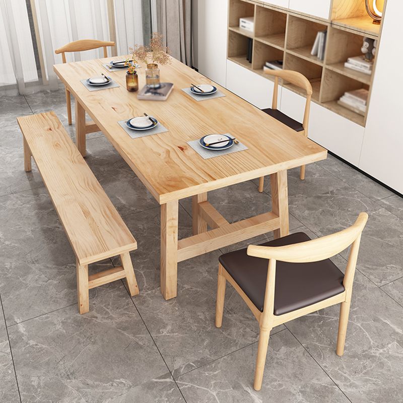 Rectangle Pine Solid Wood Table Modern Dining Table with Double Pedestal