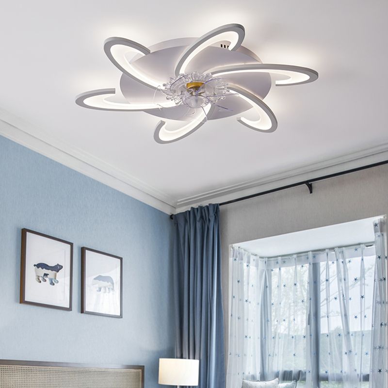 Nordic Style Iron Ceiling Fan Lamp Acrylic Shade LED Ceiling Fan Light for Living Room