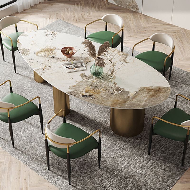 Contemporary Oval Dining Table Stainless Steel Base Pedestal Table for Dining Room