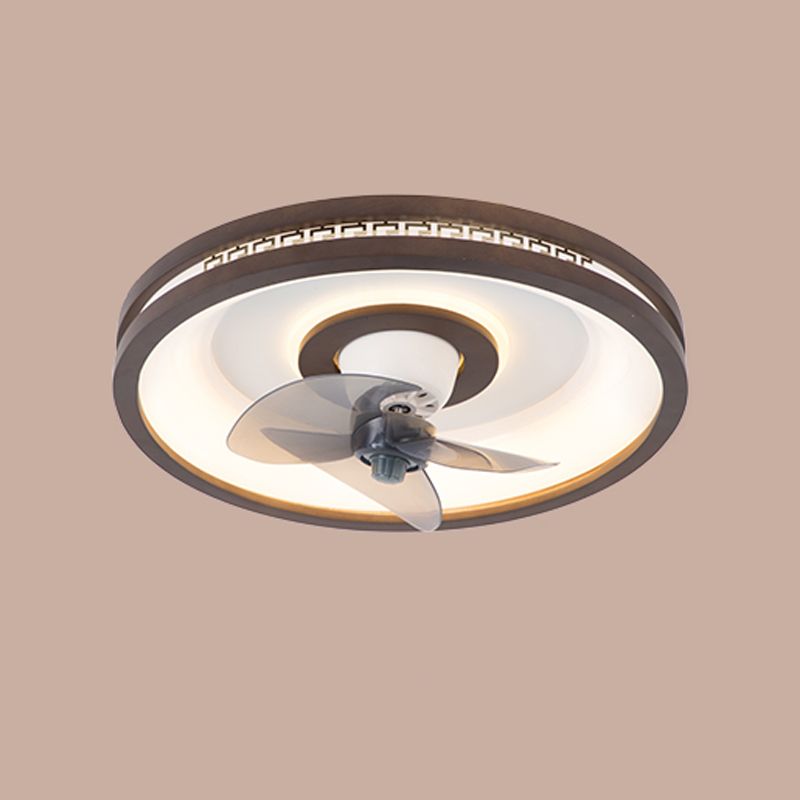 Solid Wood Round Ceiling Fan Lamp Nordic Bedroom LED Semi Flush Light with Rotatable Head