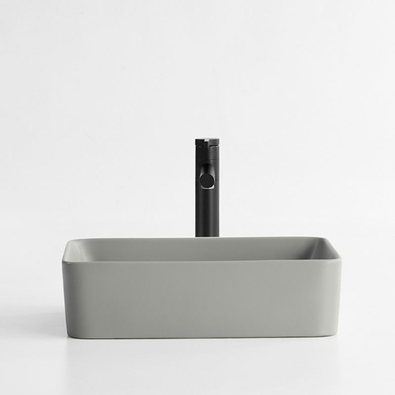 Contemporary Bathroom Sink Rectangular Porcelain Vessel Lavatory Sink with Pop-Up Drain