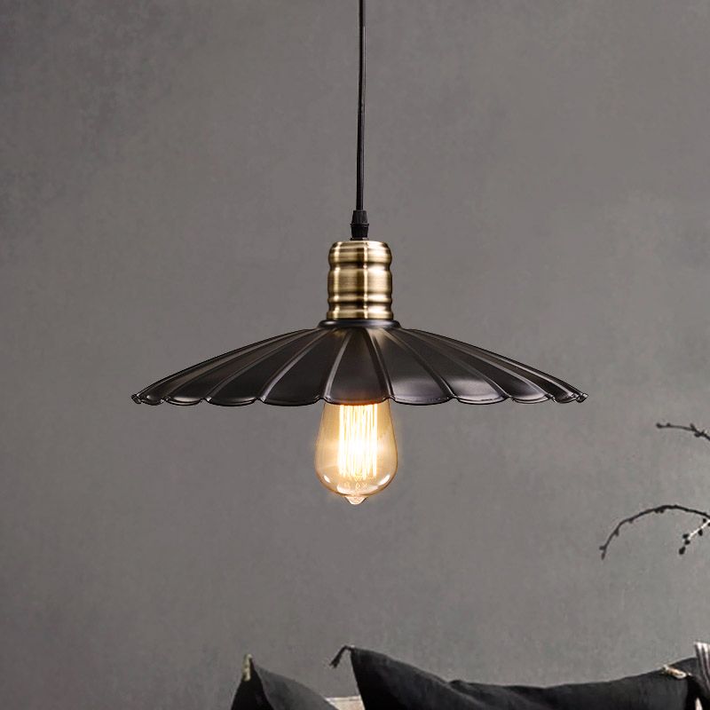 10 "/12" breed geschulpte ijzeren plafond Hangend licht Vintage 1 lichte hanglamp met verstelbaar koord in zwart/wit