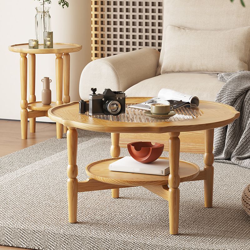 4 Legs Coffee Table No Distressing Solid Wood Coffee Table Set with Shelf