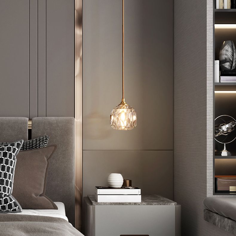 Gold Single Pendant Light in Modern Luxury Style Copper Globe Hanging Lamp with Crystal Shade