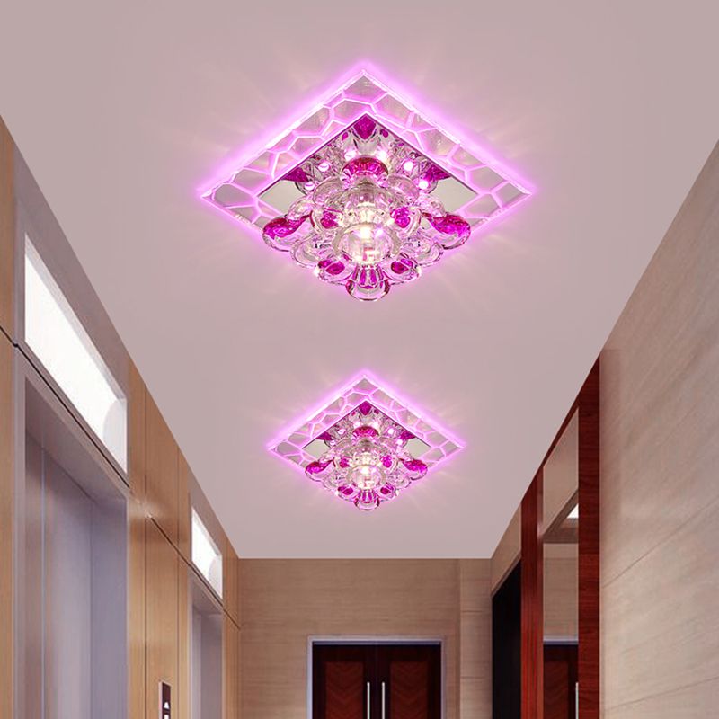 Acryl vierkante led-inbouwarmatuur moderne heldere plafondlamp met bloemkristallen kap