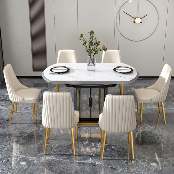 Glam Style Side Chair Parsons Leather Dining Chair with Gold Frame