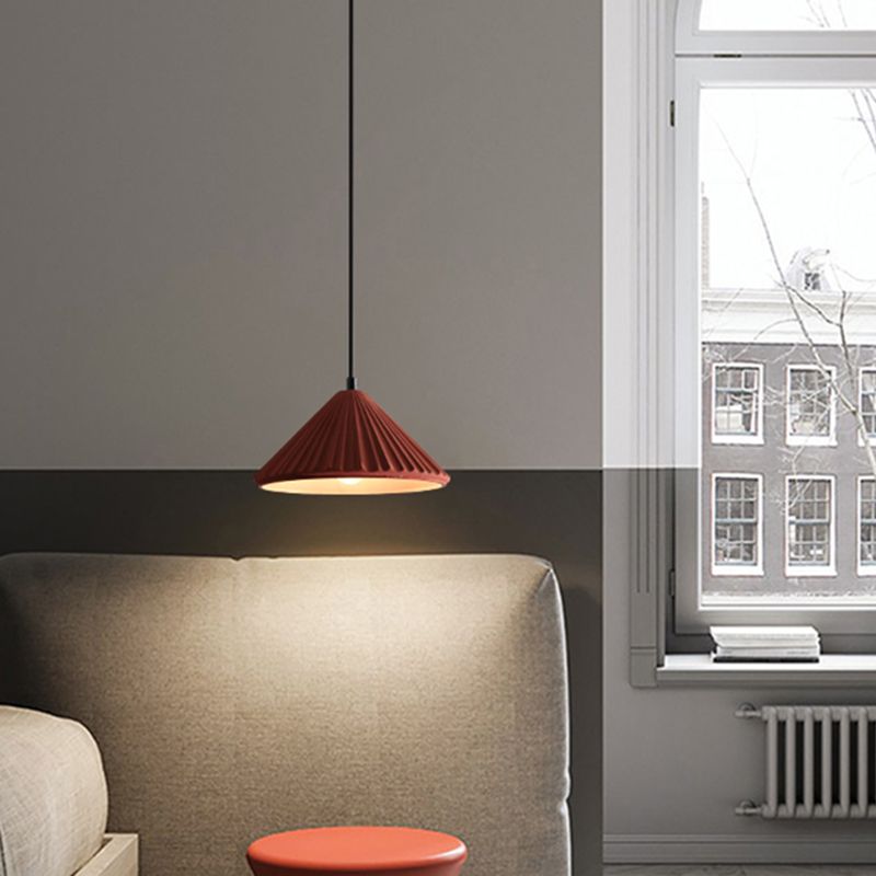 Conical Bedside Ceiling Light Ribbed Cement 1 Bulb Modern Style Hanging Lamp for Dining Room
